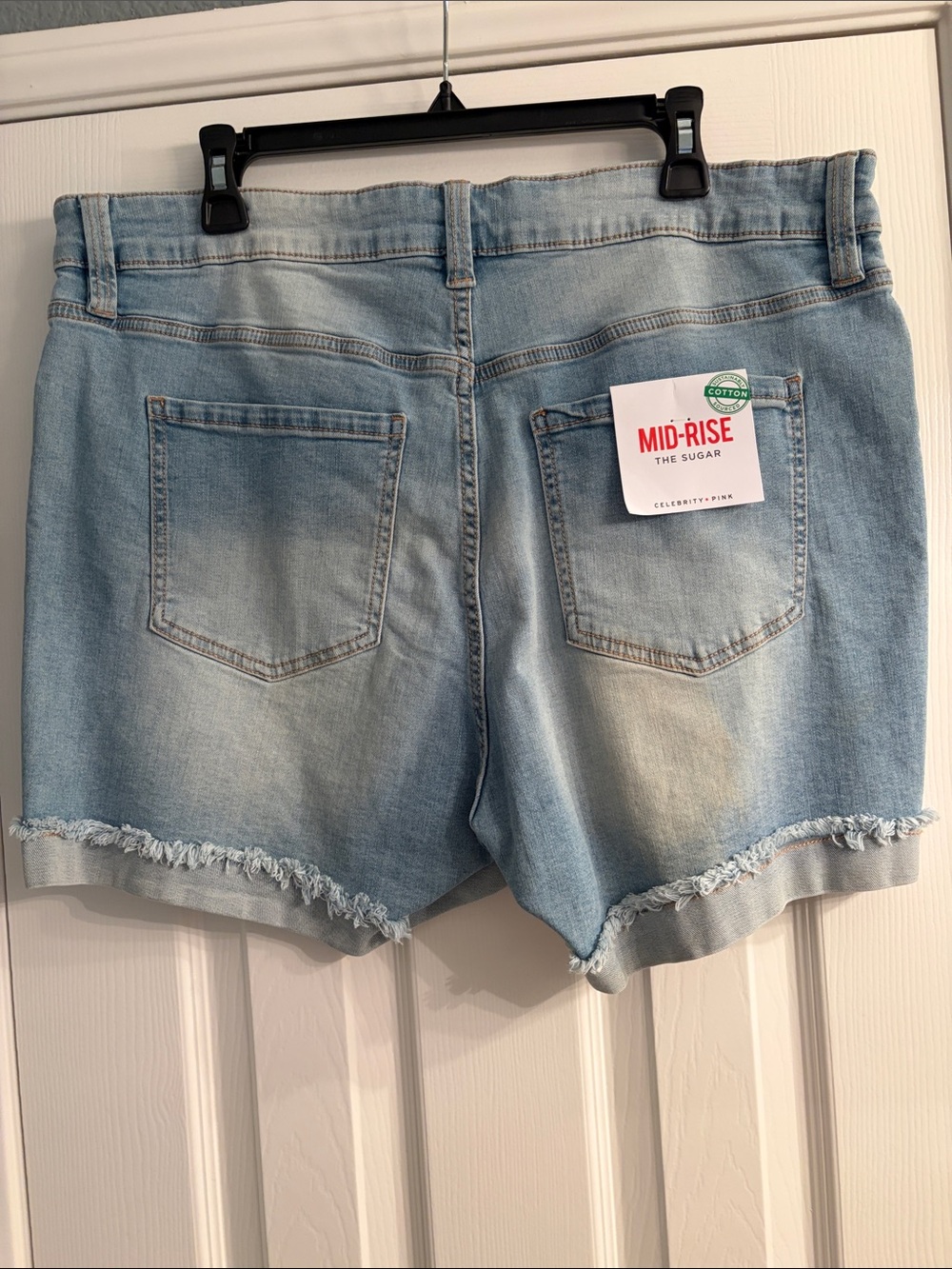 Celebrity Pink Light Blue Mid-Rise Frayed Hem Denim Shorts-NWT